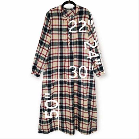 LL Bean 100% Cotton Flannel Nighgown Size Medium Plaid Reg Green Yellow Cream - Picture 6 of 8